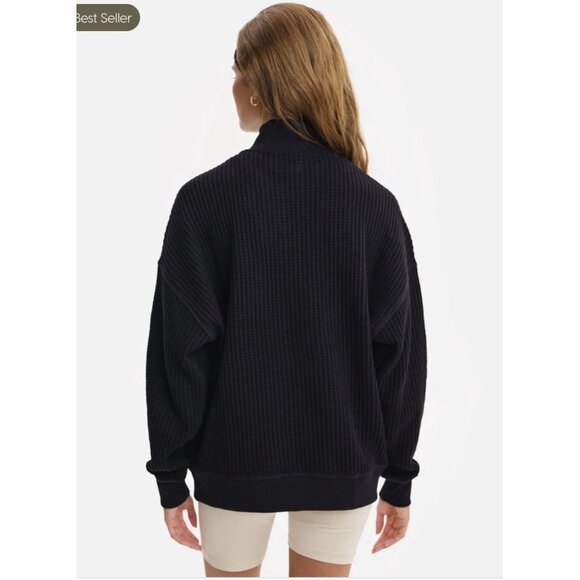 Mate the Label Medium Organic Waffle Collared Half Zip Black Medium - FLAW - Picture 3 of 8